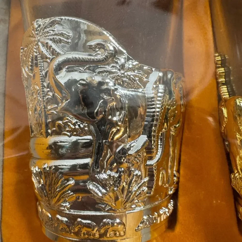 Ornate Elephant Shot Glass Set – Gold & Silver Toned – NIB Collectible Gift